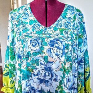 Avenue Pleated Yoke Floral Print Gauzy Top
